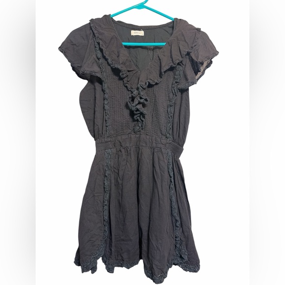 Spell Black Ruffle Lace Trim Mini Dress Size M Boho Byron Bay - Picture 3 of 7
